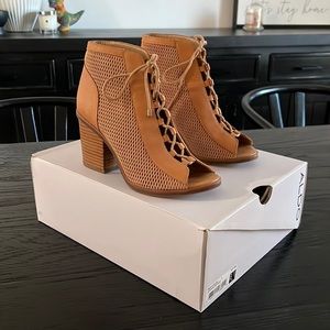 {Aldo} Open Toe Lace-up Cognac Booties